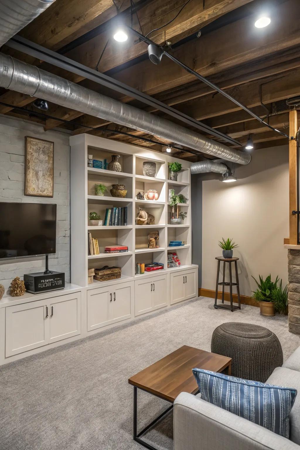 Maximize room and functionality with integrated shelving around network.