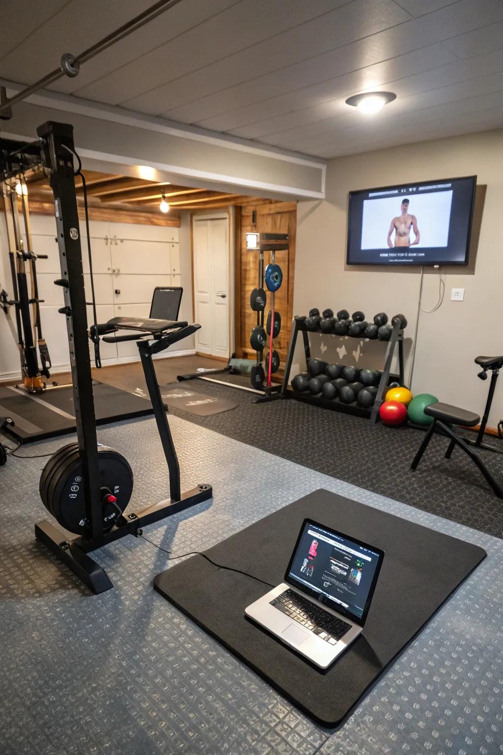 A tech station keeps your workouts connected and interactive.
