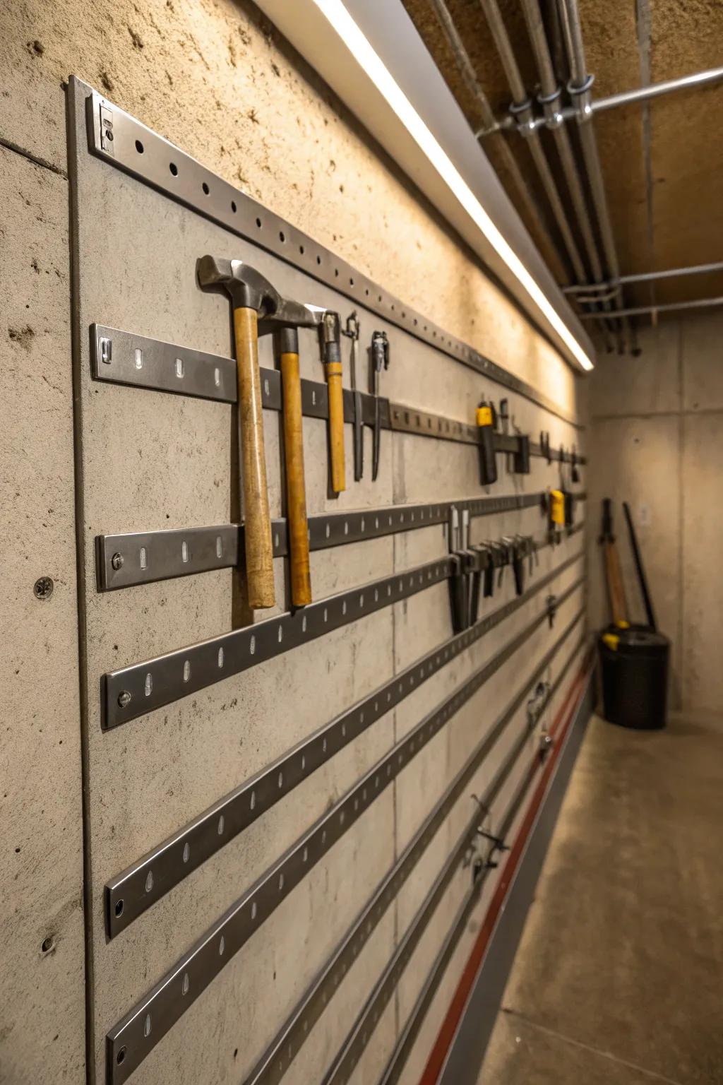 Magnetic strips offer practical storage for small metal items.