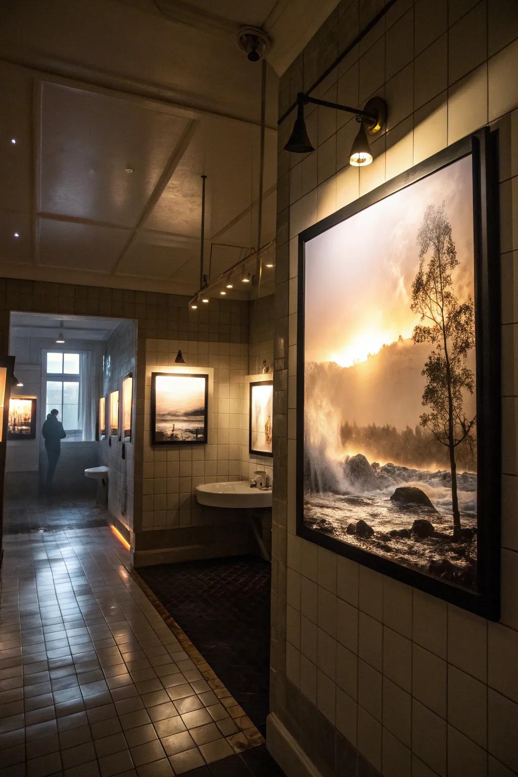 Illuminated art establishes a captivating, glowing focal point.