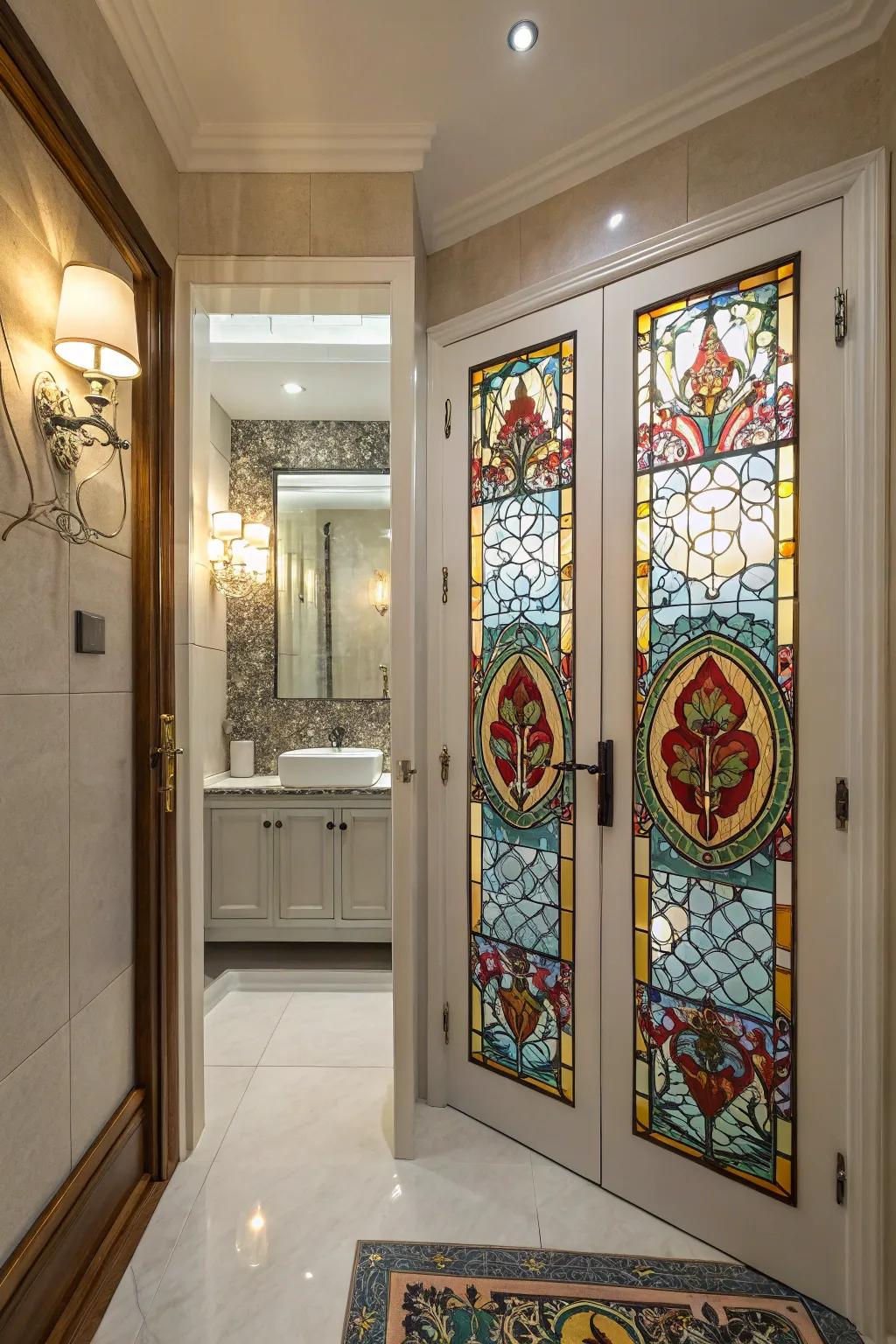 Colored glass panels bring color and luxury to bathrooms.
