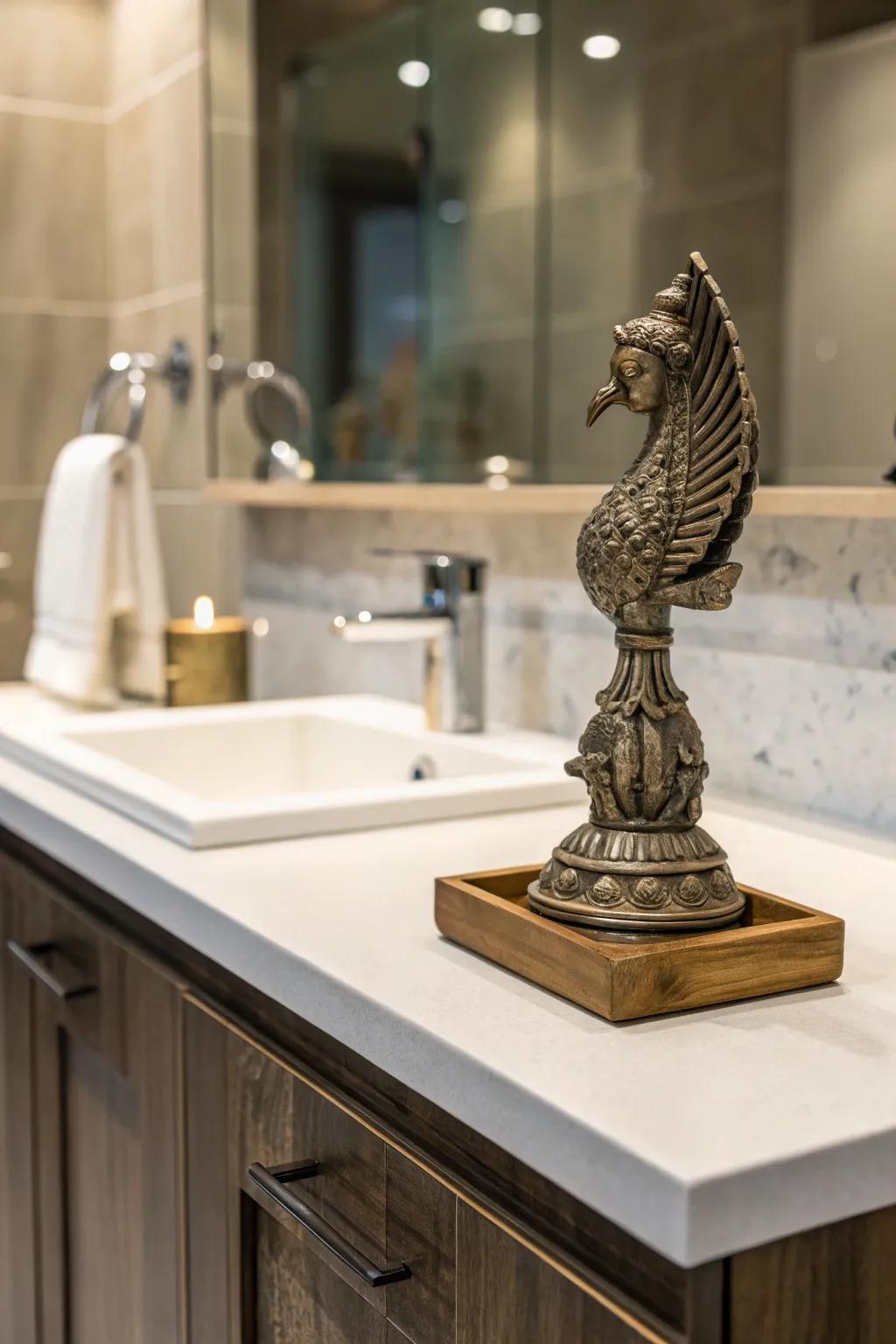 Unexpected artifacts bestow intrigue and sophistication upon your bathroom.