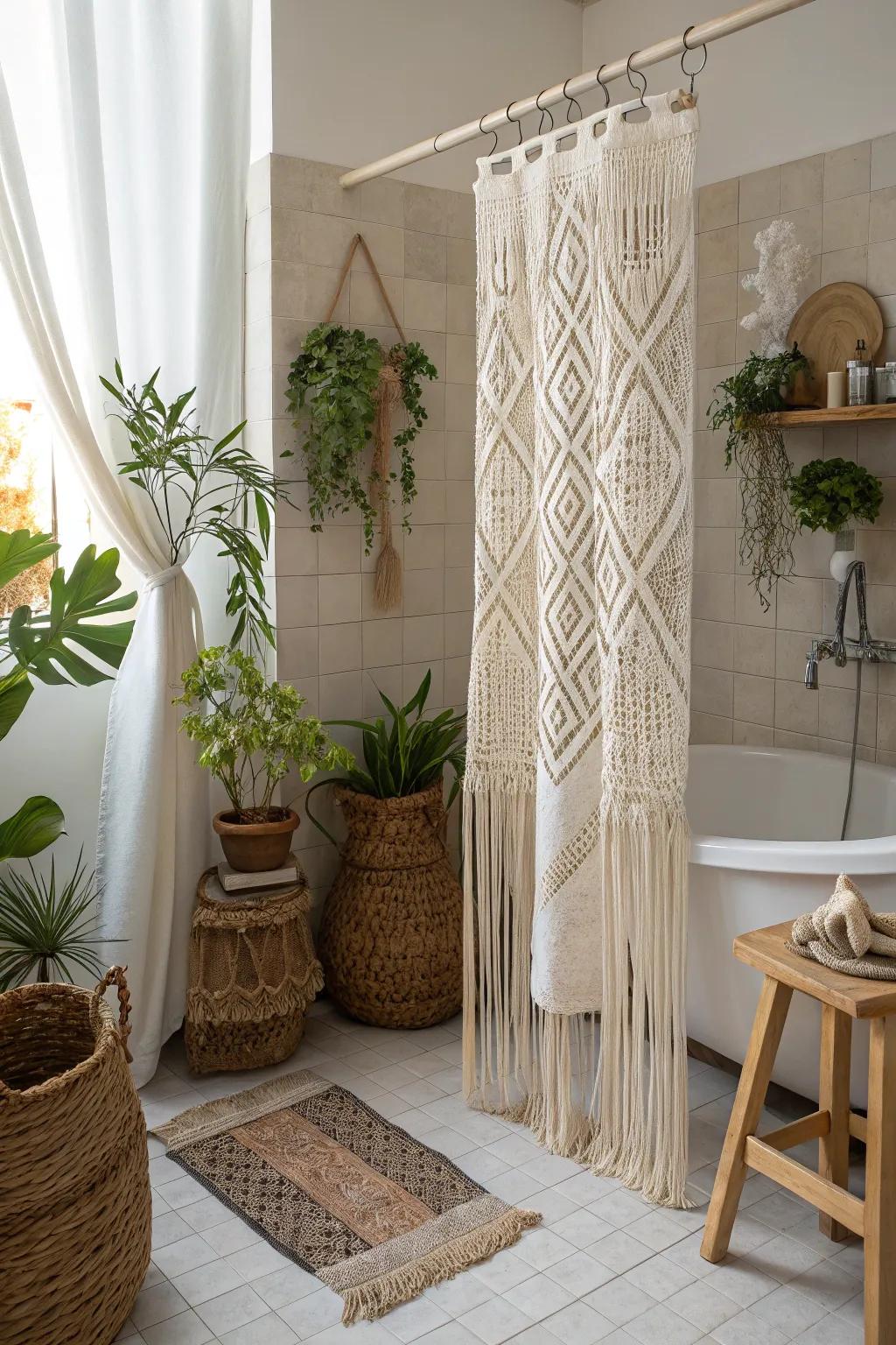 Macramé dividers add a bohemian vibe and cozy texture.