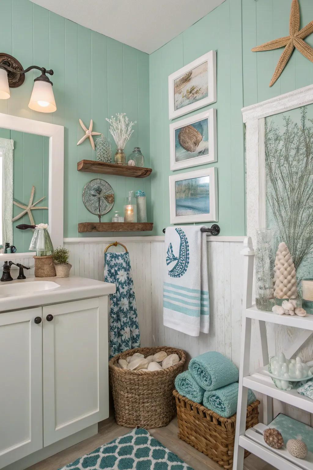 Seafoam green walls give a new beach vibe.