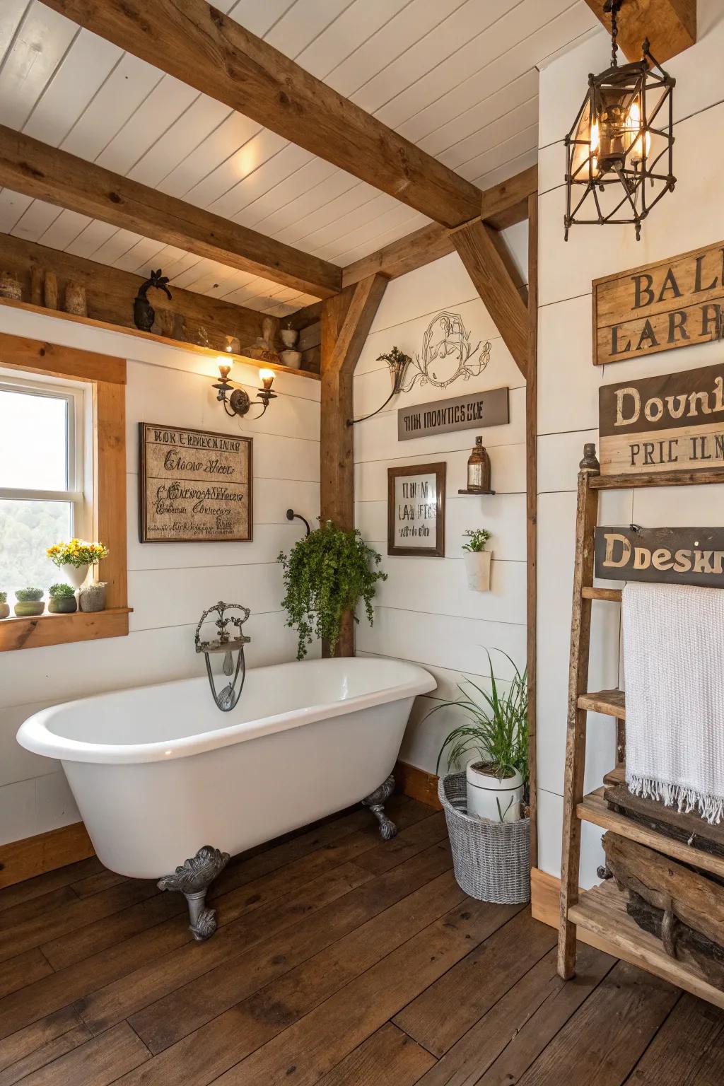 With cottage bathroom graphics, capture rustic charm.