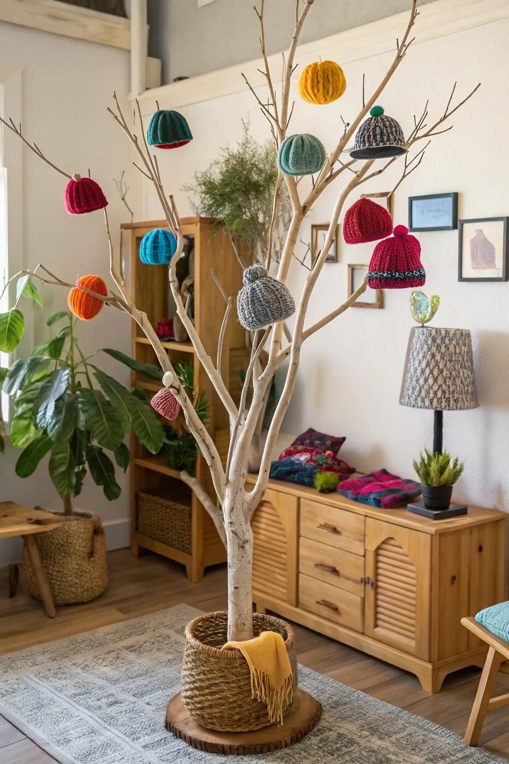 A DIY beanie tree brings a natural element, transforming your display into an enchanting tribute to nature.