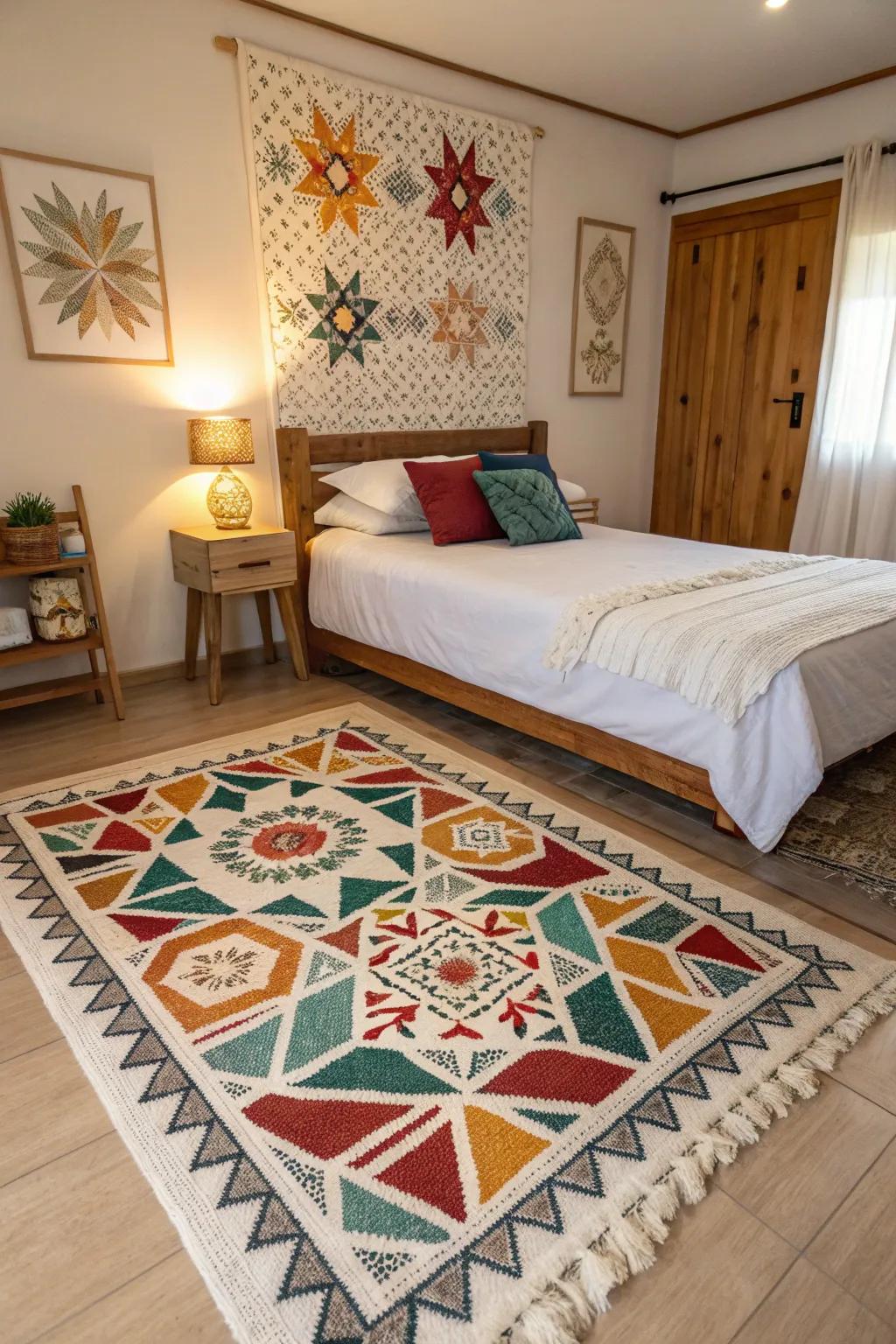 Geometric designs bring a contemporary flair to the bedroom.