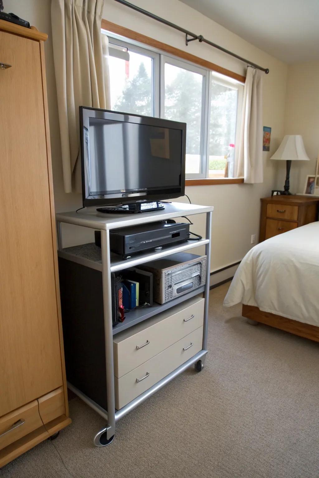 Mobile media stands offer dynamic versatility.