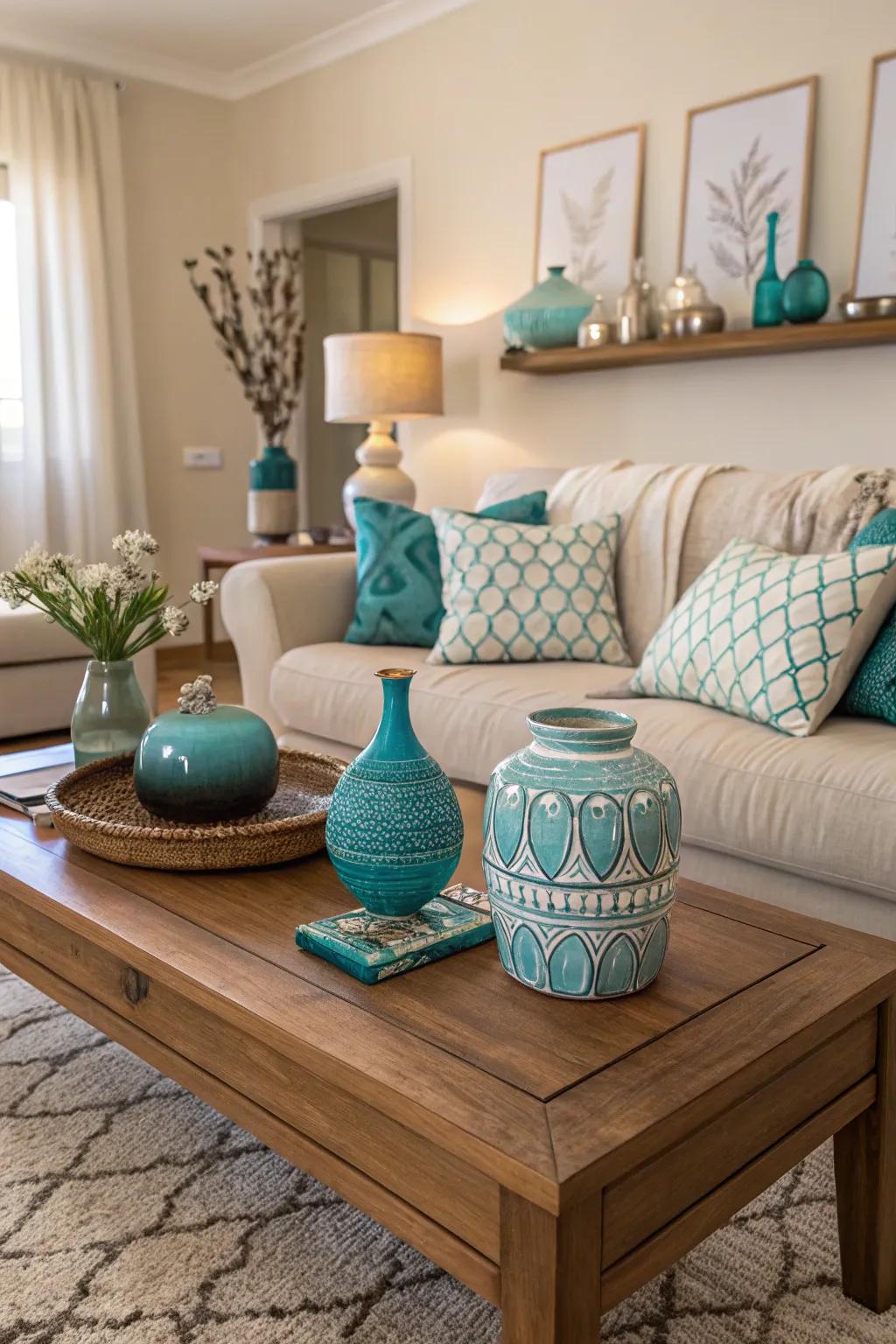 Teal contributes a refreshing contrast.