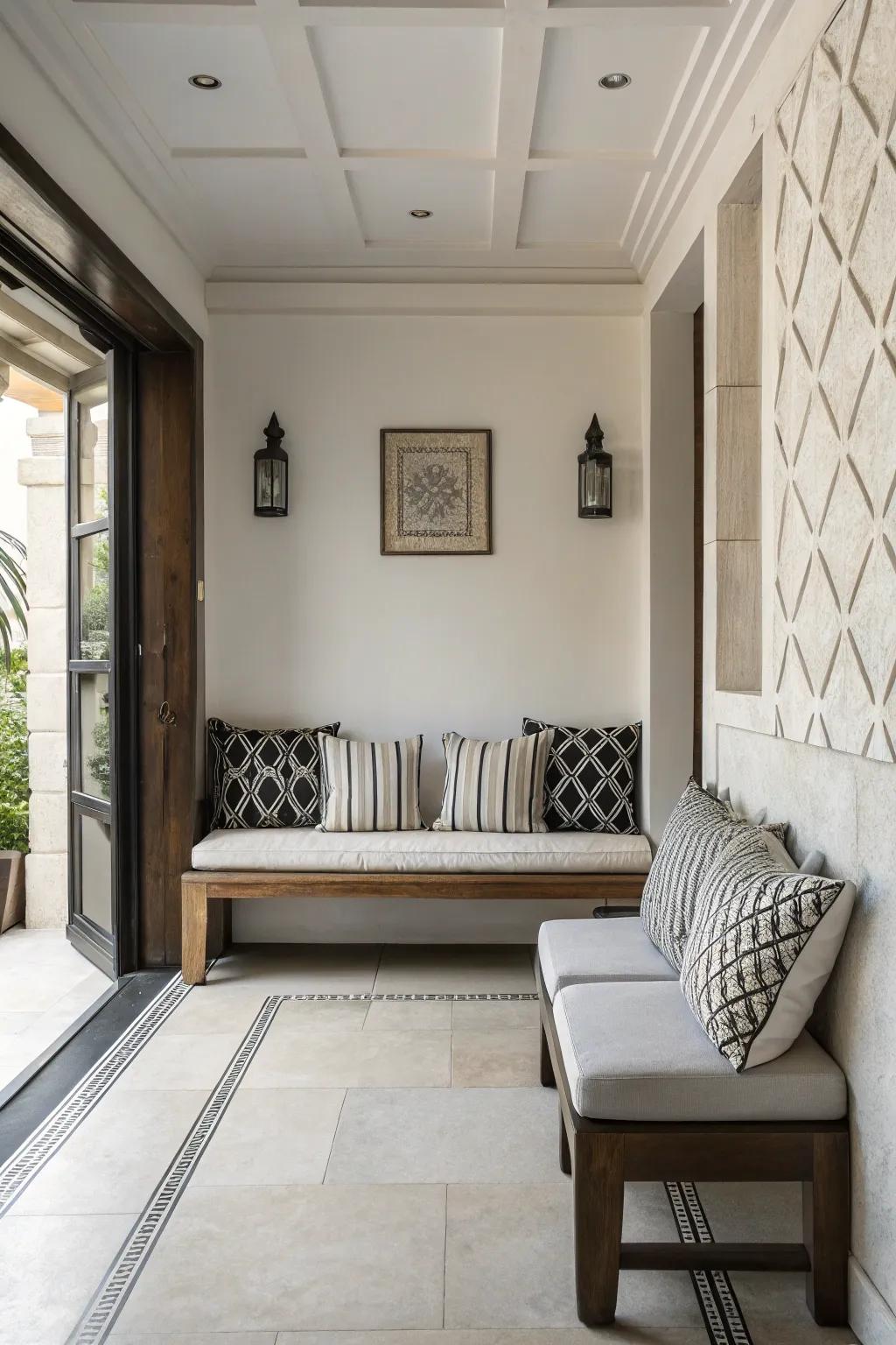 Monochrome seats offer a polished and chic aesthetic.