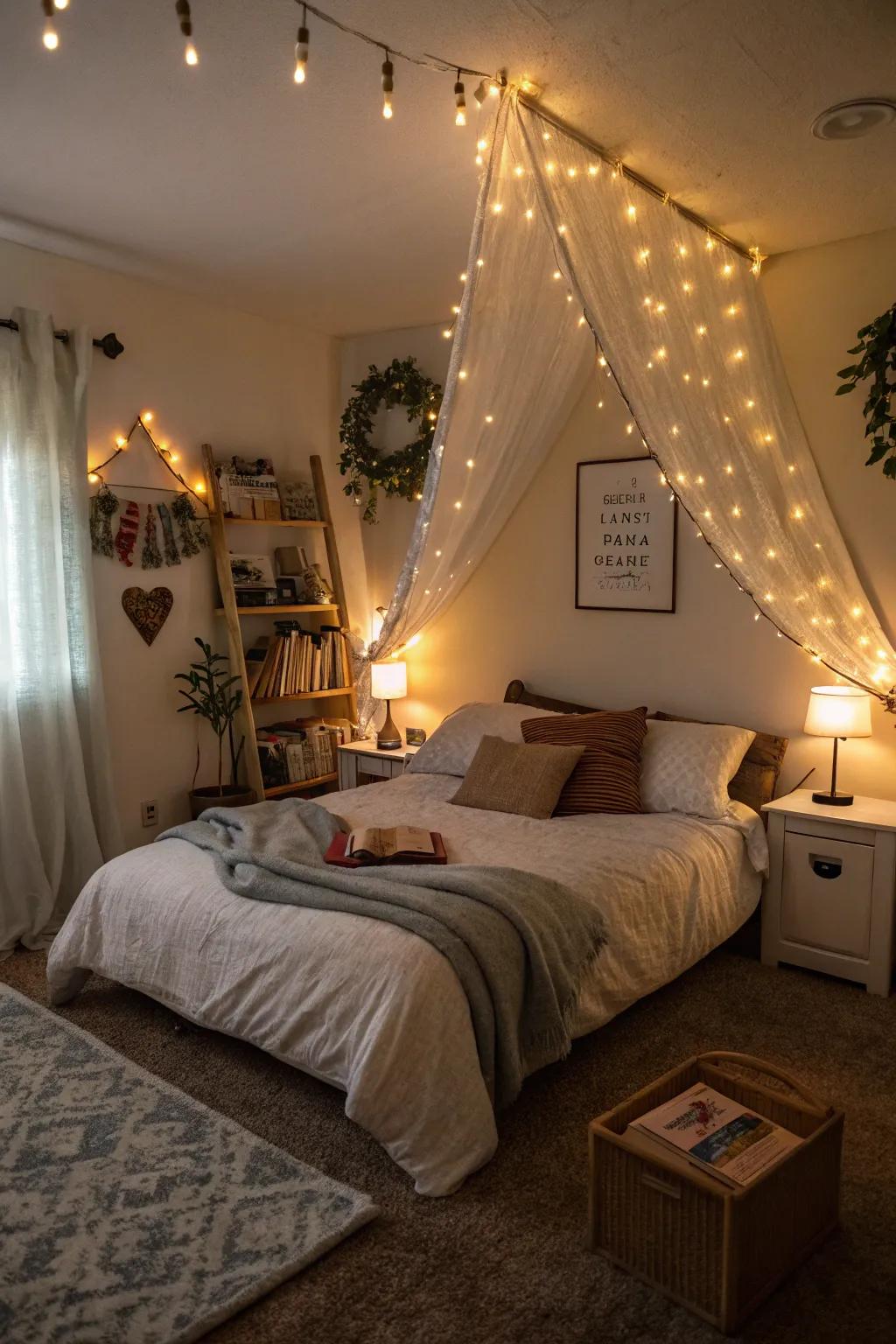 A spacious bedroom featuring layered illumination for a versatile ambiance.