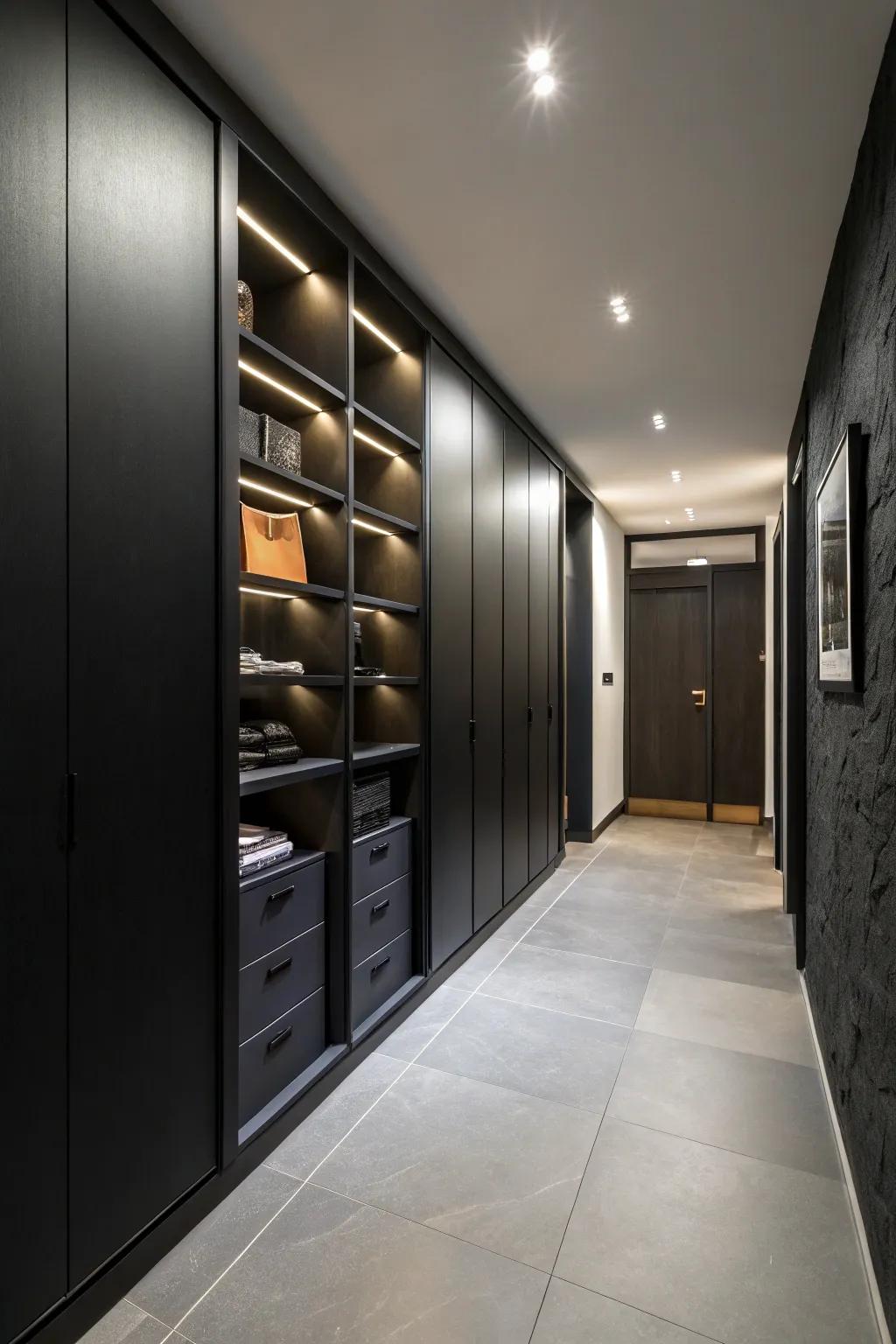 Storage keeps a dark entryway clutter free and stylish.