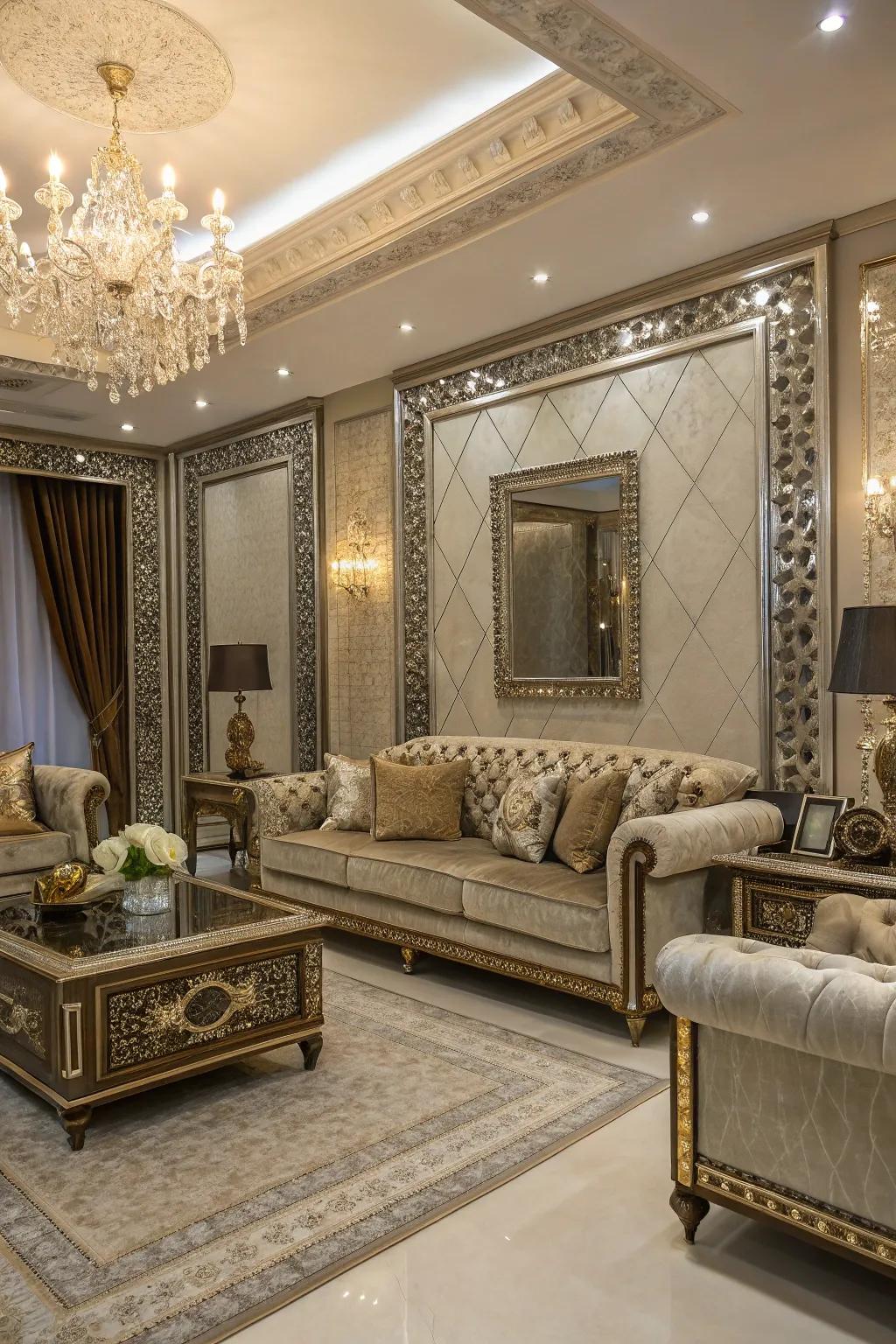 Metallic borders add a hint of glamour and luxury.