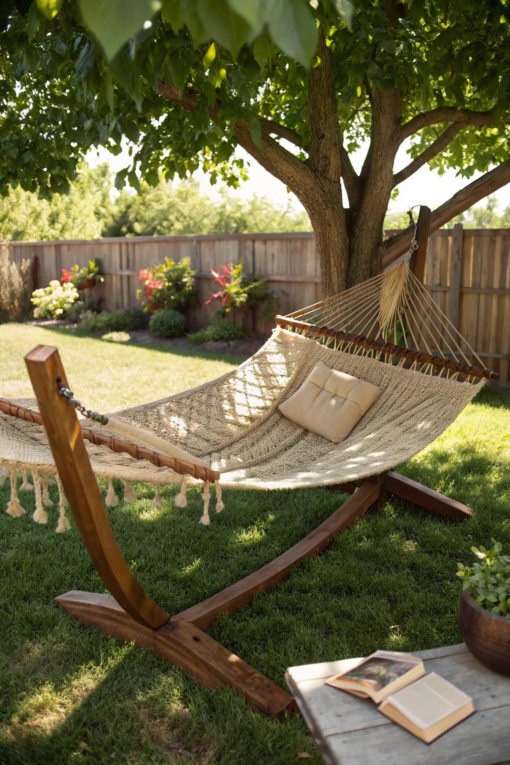 Relax in style with a portable hammock &ndash; your budget-friendly backyard retreat.