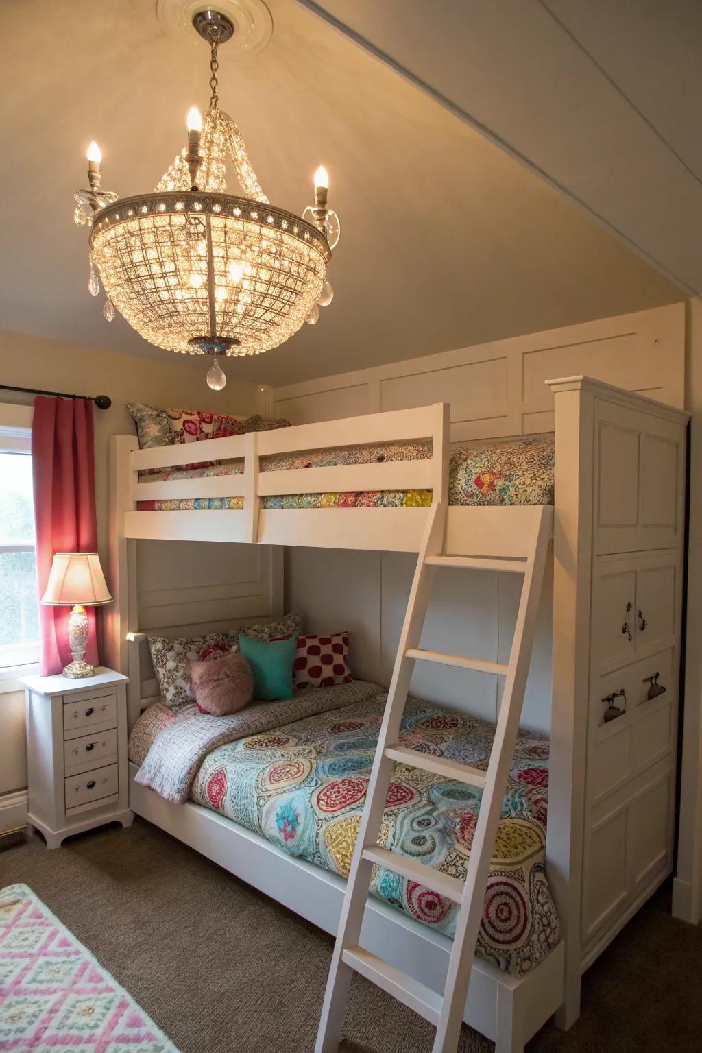 A hanging fixture adds unexpected luxury.