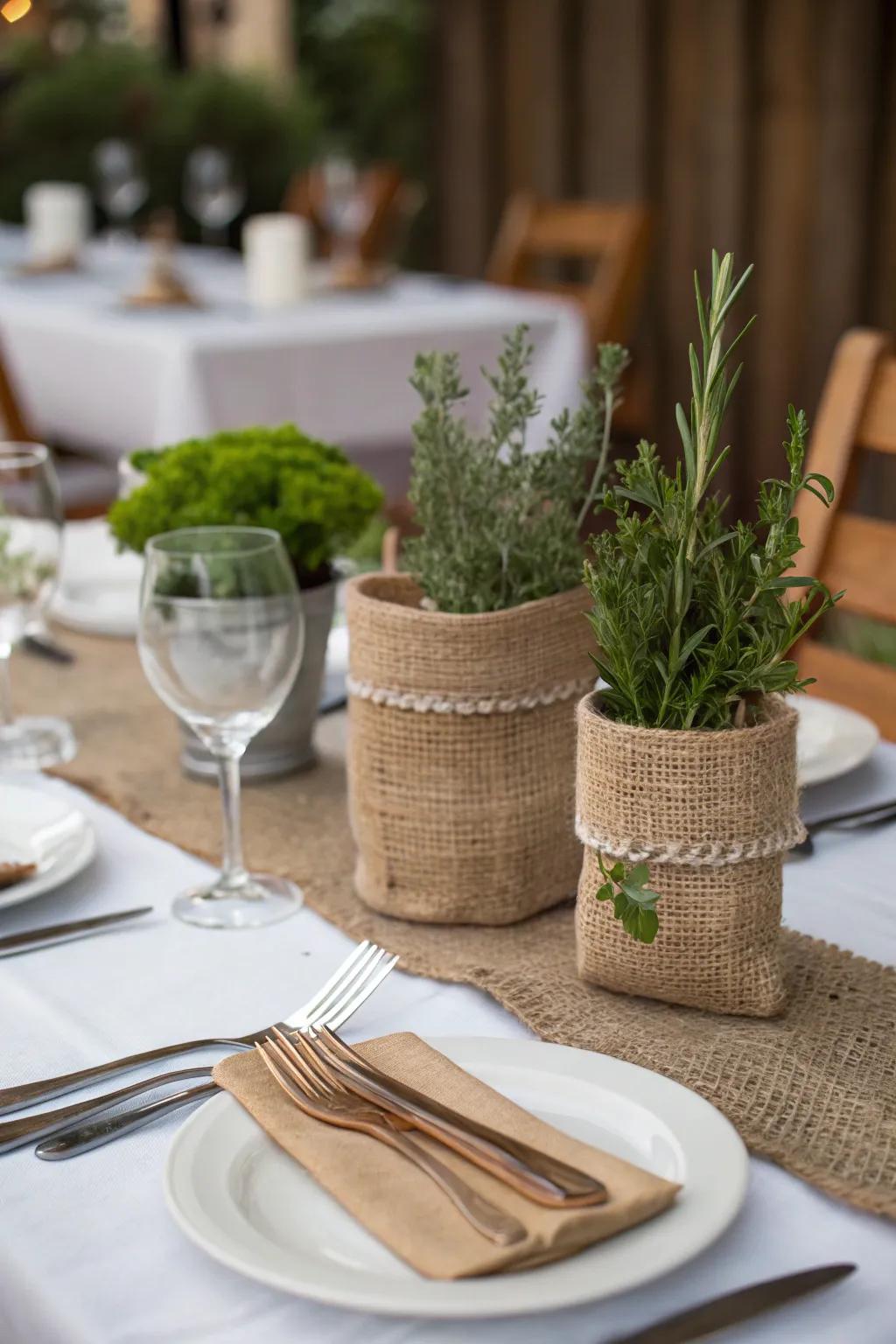Keep dining tidy and charming with hessian cutlery pockets.
