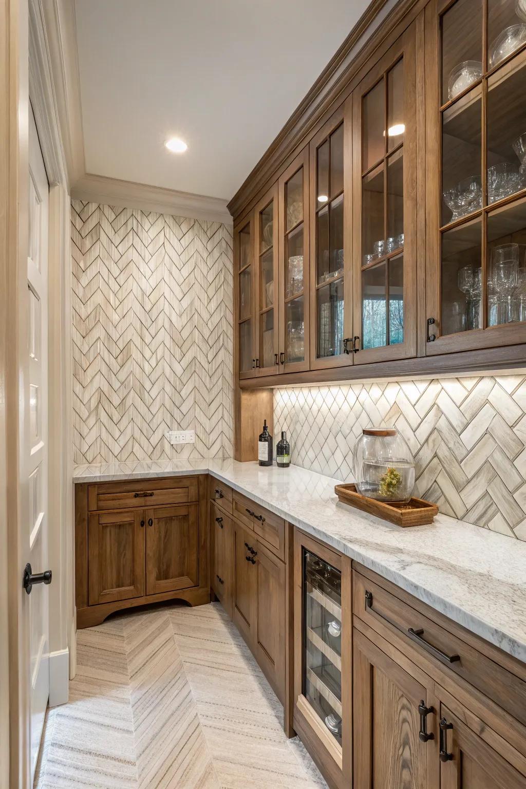 An elegant service space showcasing a textured bone design for increased depth.