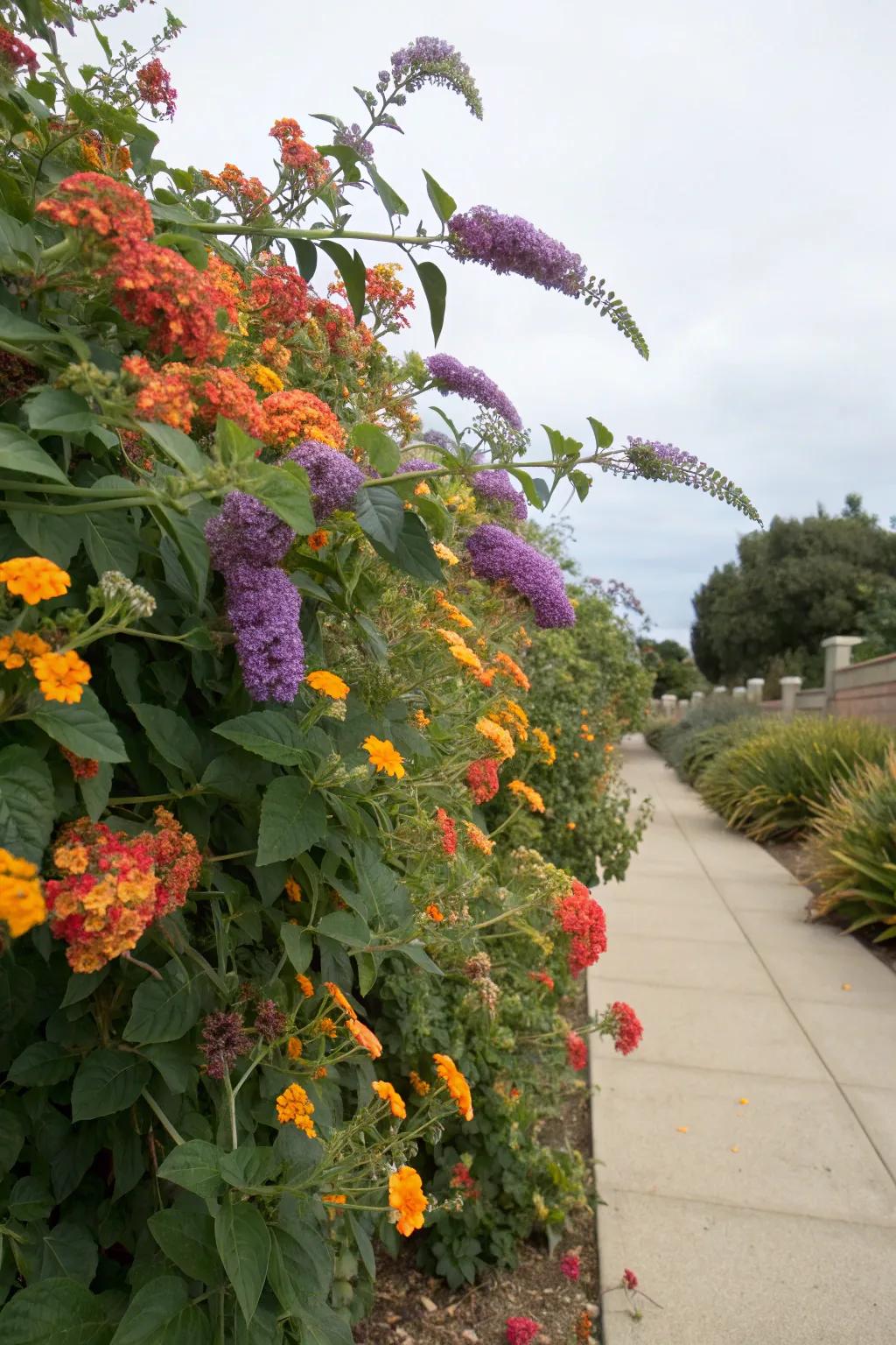 Wandering jewels and flutter flower come together to craft a colorful and captivating garden bed.