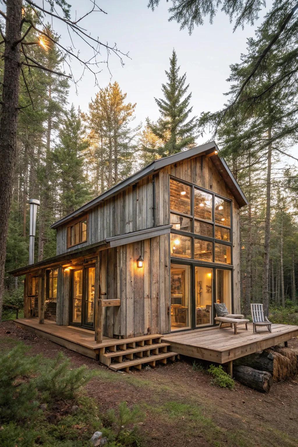 Green materials give character and sustainability to the cabin.