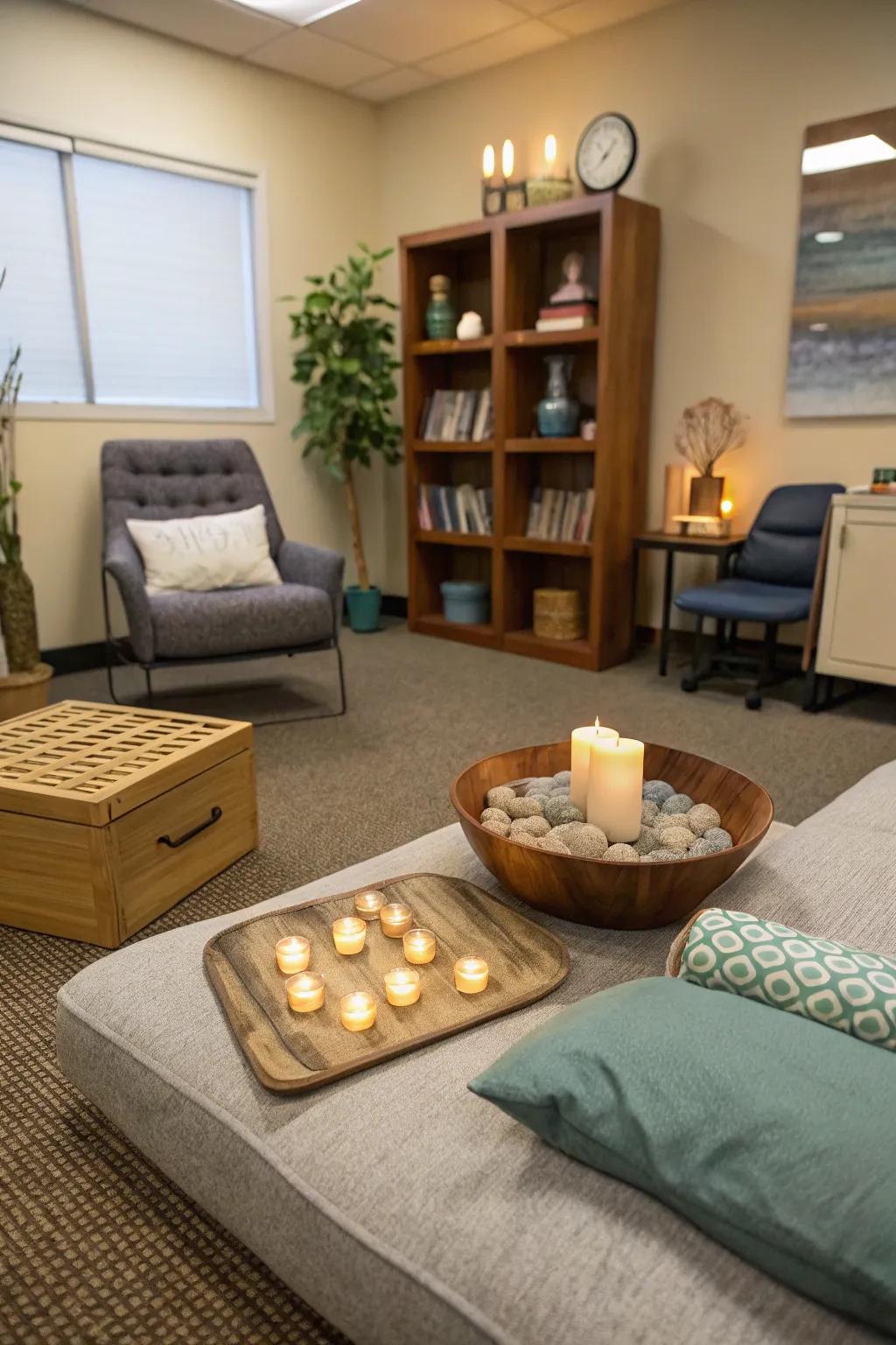A mindfulness space helps clients center themselves.