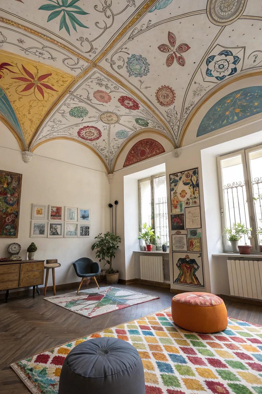 Ceiling panels with murals turn your ceiling into a creative canvas.