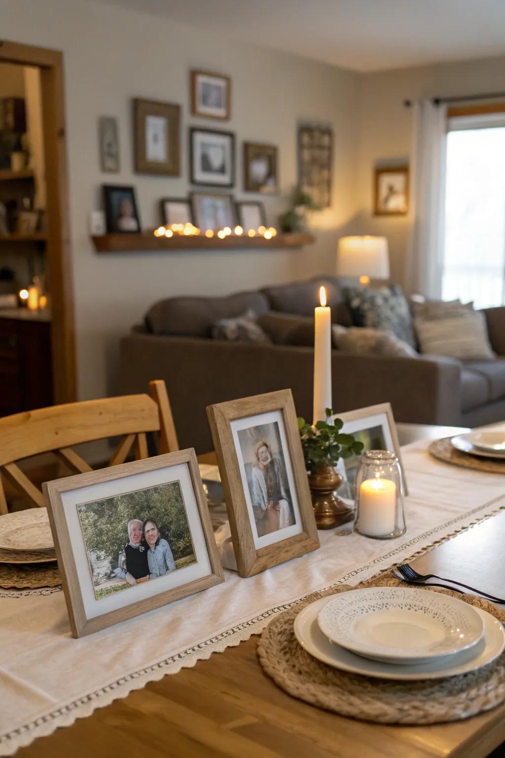 Personal prints make for a warm and welcoming centerpiece.