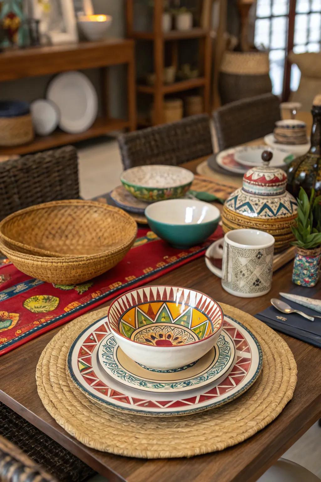 Culturally-inspired chargers for an exotic, diverse table setting.