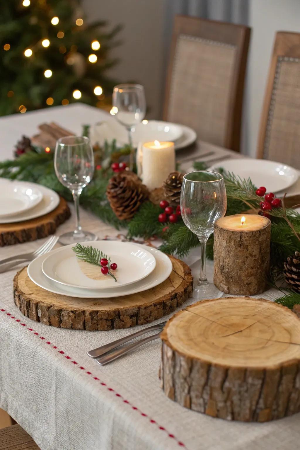 Unprocessed wood elements add rustic warmth to the table.