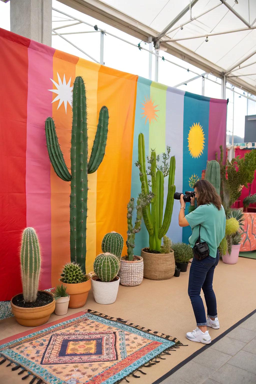 A themed scene featuring cacti and vibrant colors for stunning party photos.