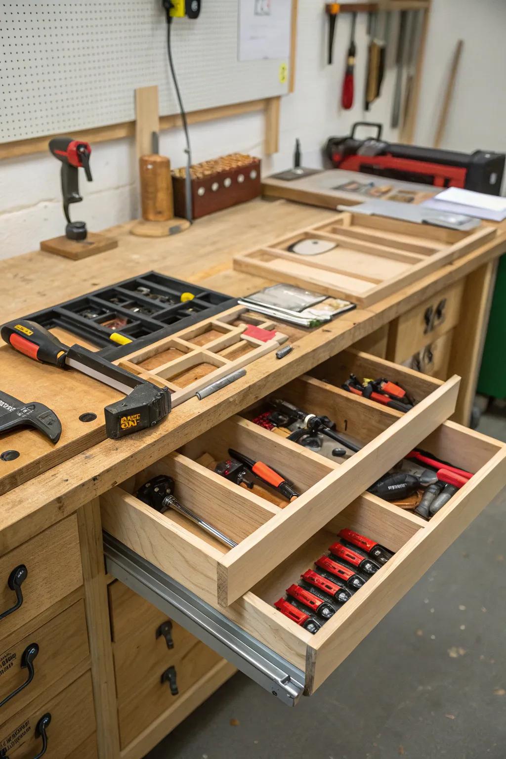 Concealed compartments provide a discreet and functional arrangement solution.