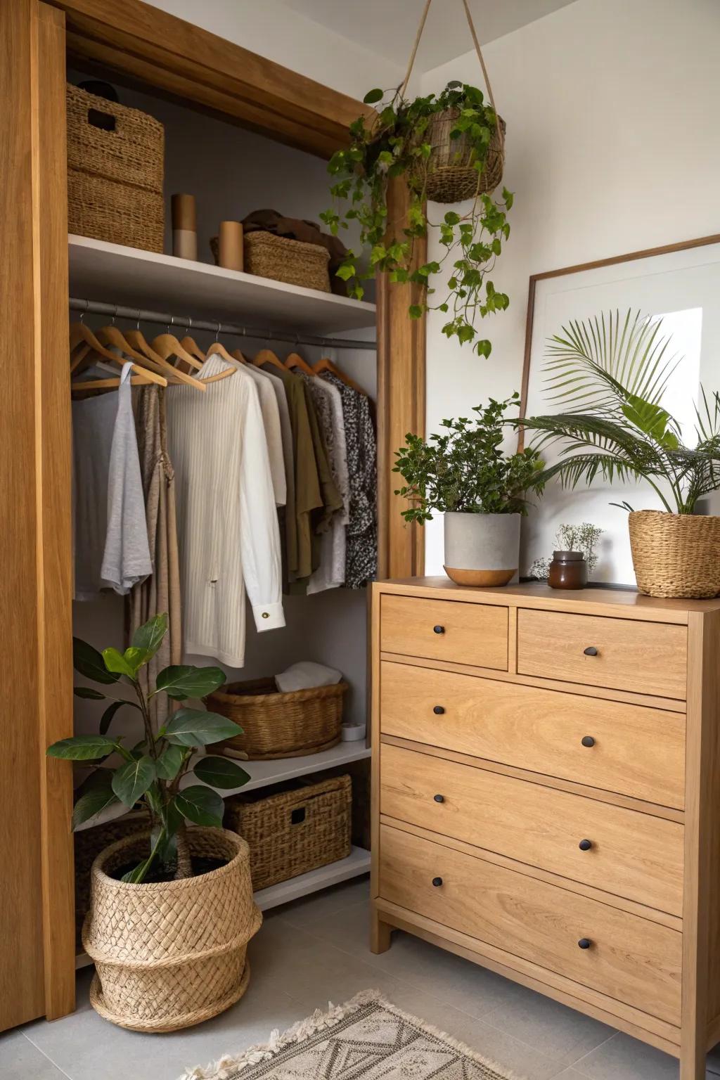 Natural components delivering calm and balance to the closet.