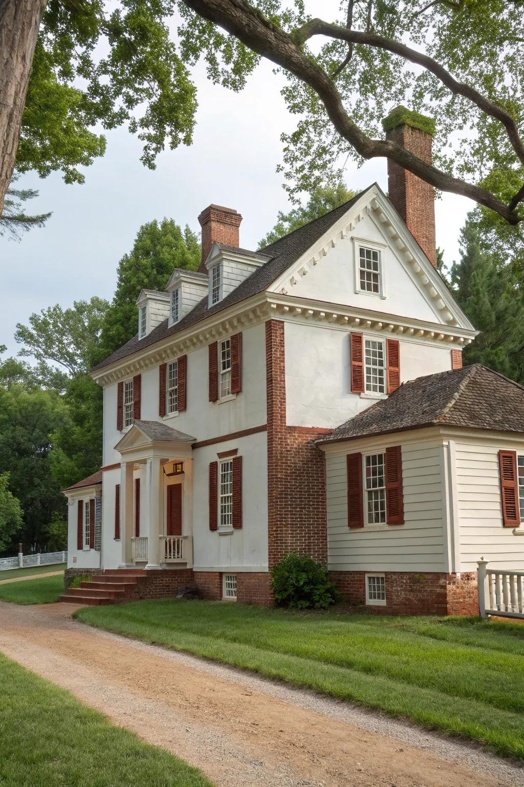 Colonial house with Georgian-inspired brick accents.