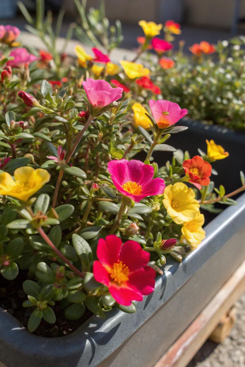 Portulaca thrives effortlessly under sunny conditions.