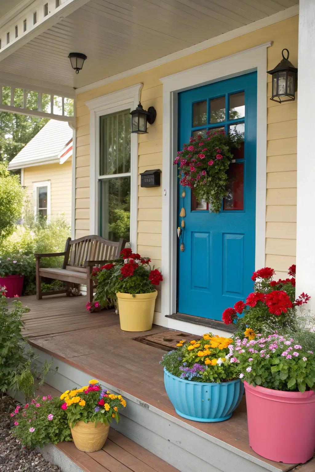 Hued accents append dynamic vitality to your porch.