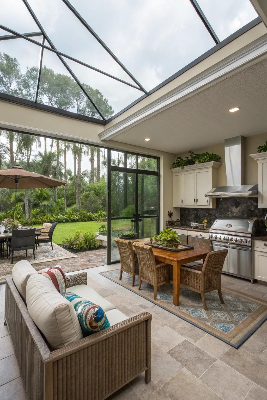 An enclosed Florida room offers weatherproof enjoyment year-round.