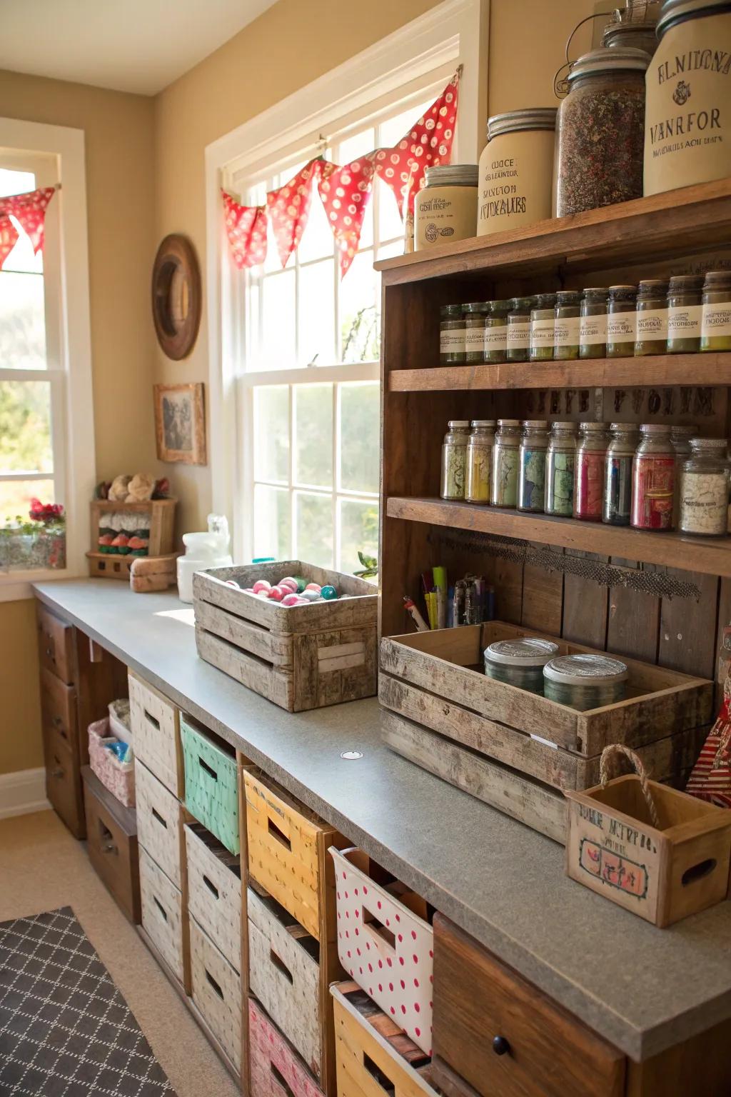 Vintage finds give storage a dash of charm and usefulness.