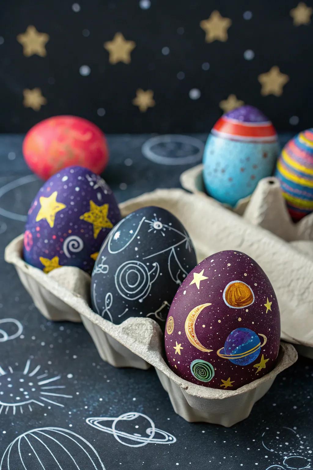 Space-theme eggs that bring sky fun to starry night get-togethers.