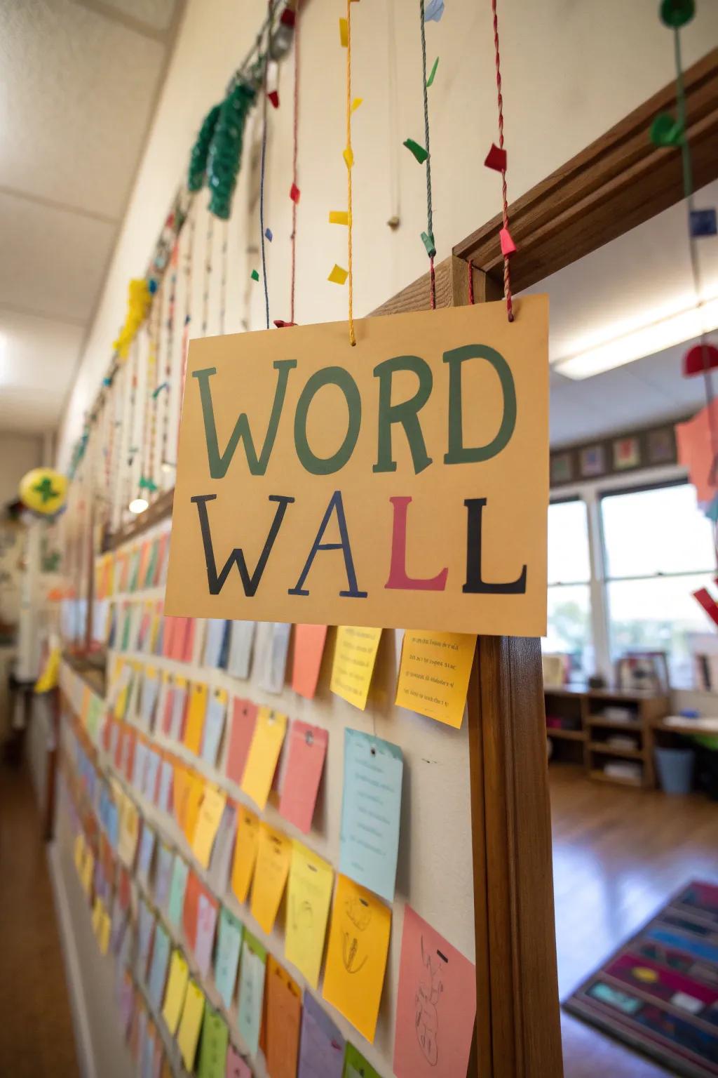 A personal word wall with meaningful words for the family