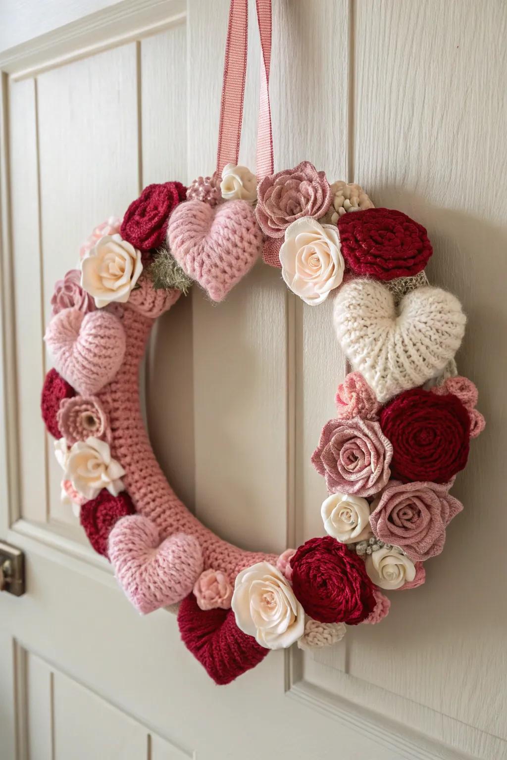 Embrace the romance of Valentine's with a charming crochet wreath that speaks the language of love.