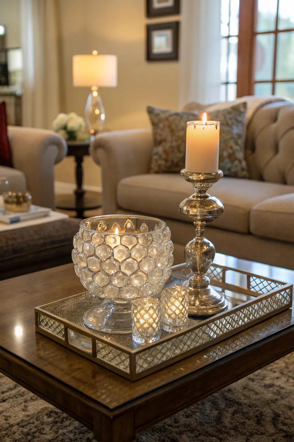 A bold crystal centerpiece gracing a coffee surface.