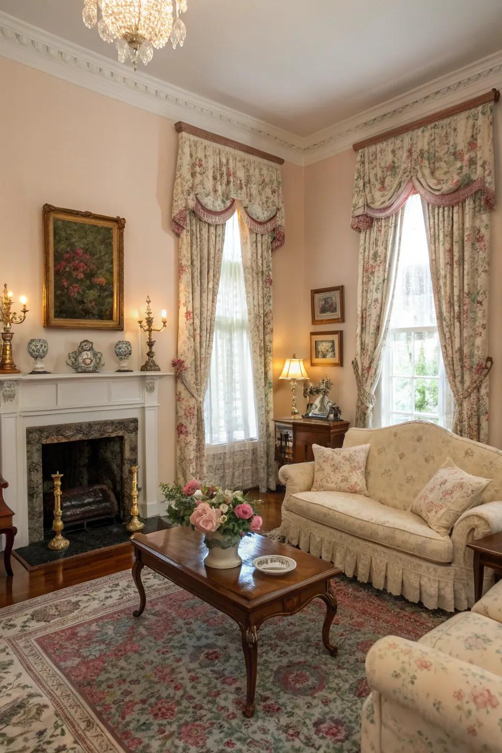 Classic floral drapes offer enduring charm and elegance.