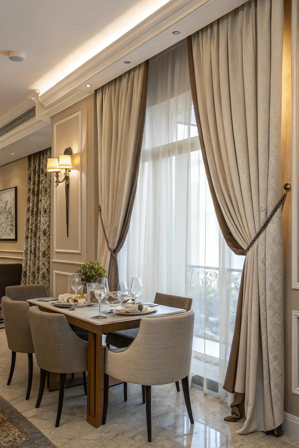 Elegant tiebacks contribute class and practicality to curtains.