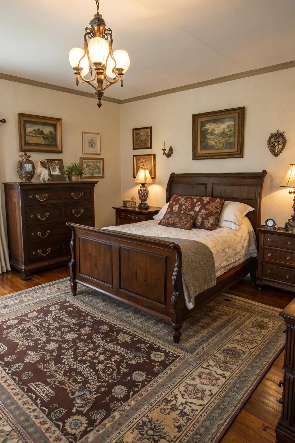 Vintage discoveries enrich deep brown environments with past and design.