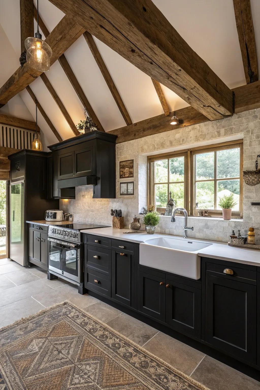 Exposed beams introduce character and highlight architectural uniqueness.