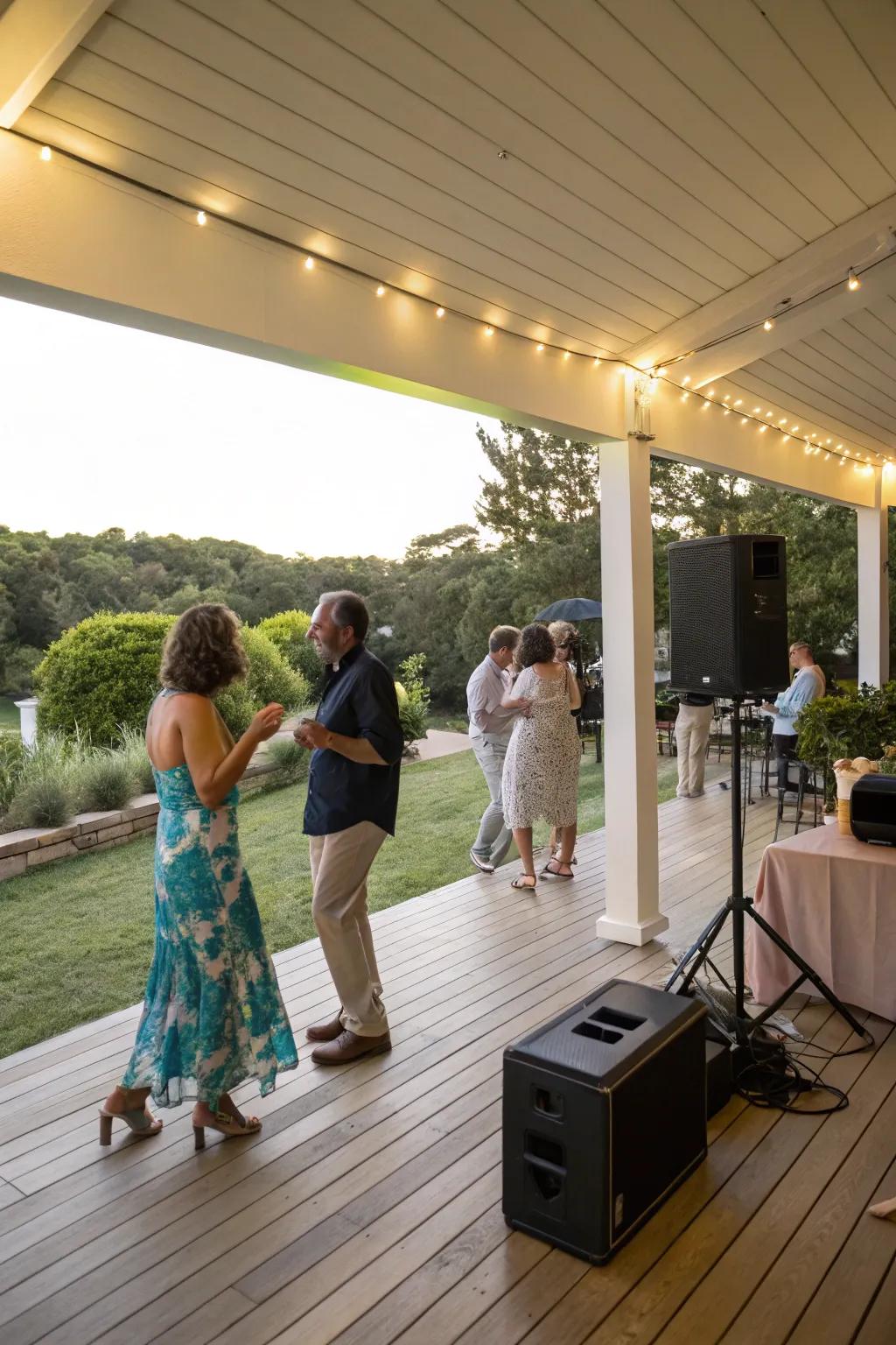 Music establishes the tone for a lively deck celebration.