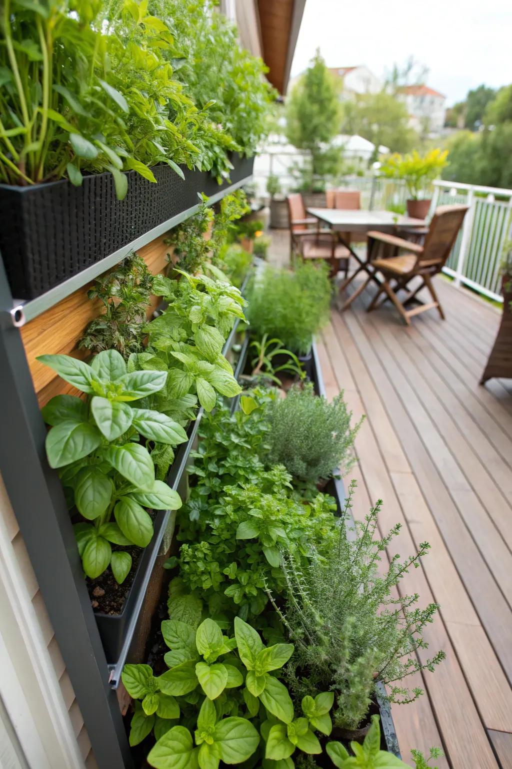 Vertical herb gardens blend decorative appeal with practicality.