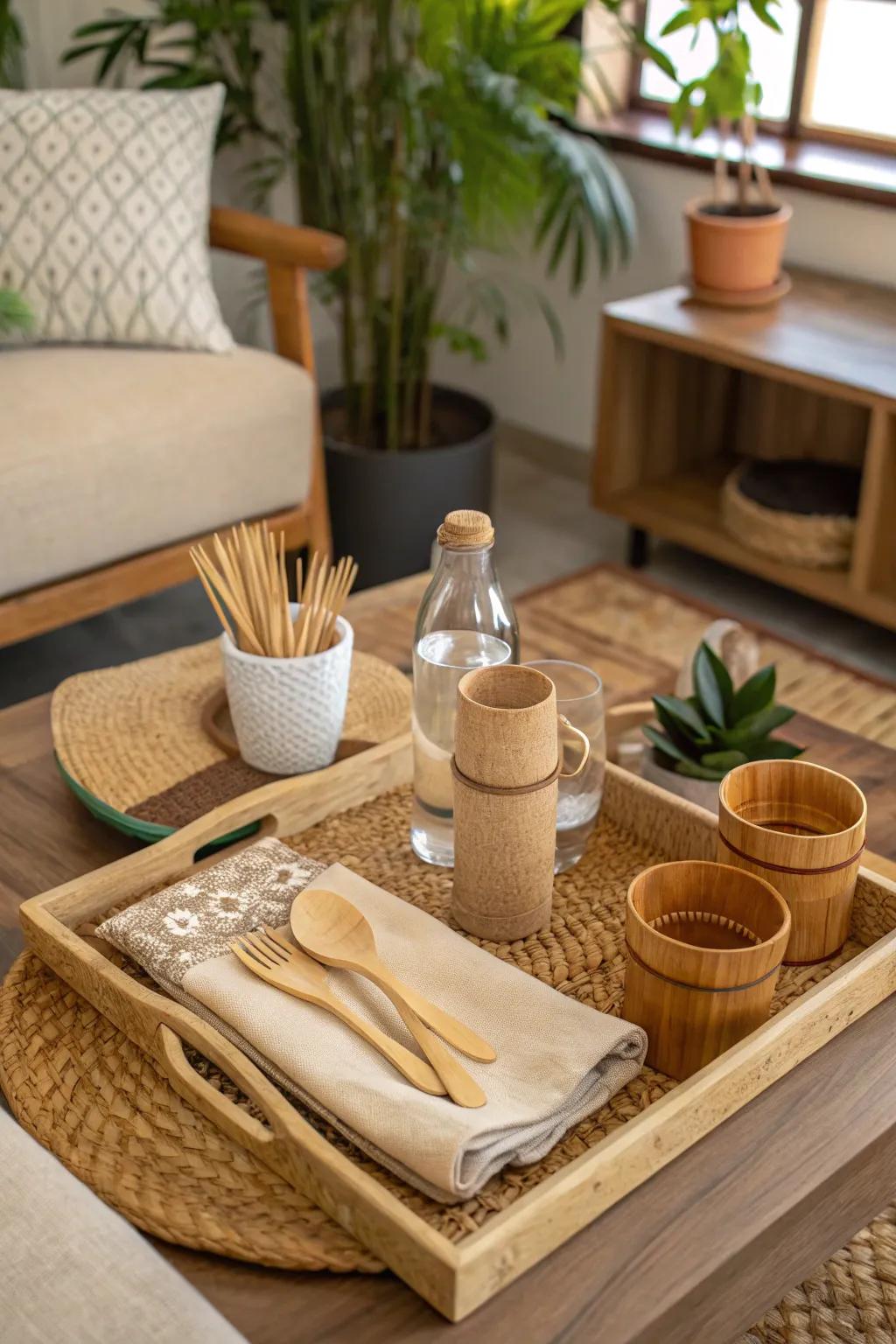 Eco-conscious choices with sustainable materials on a decor platter.