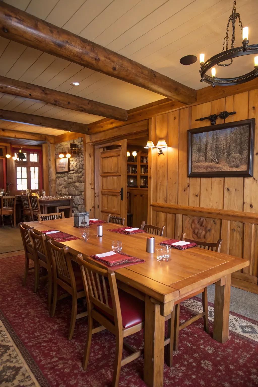 Red-brown finish gives a rustic, warm touch.