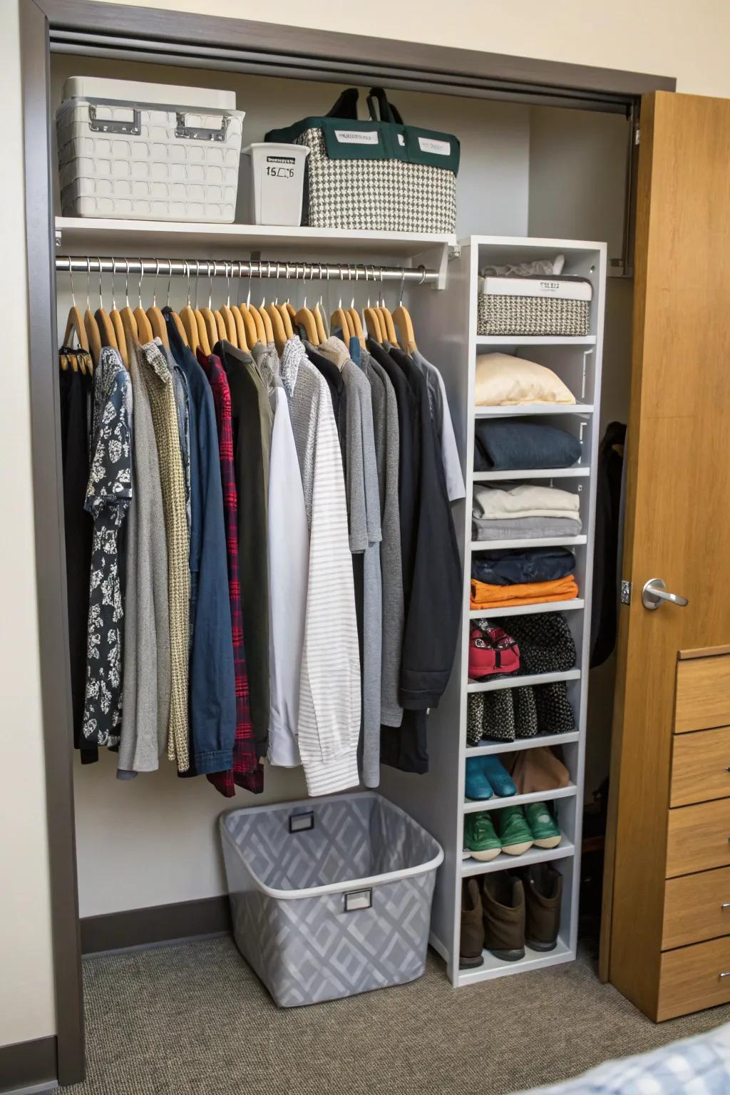 Space-saving hangers optimize closet space in style.