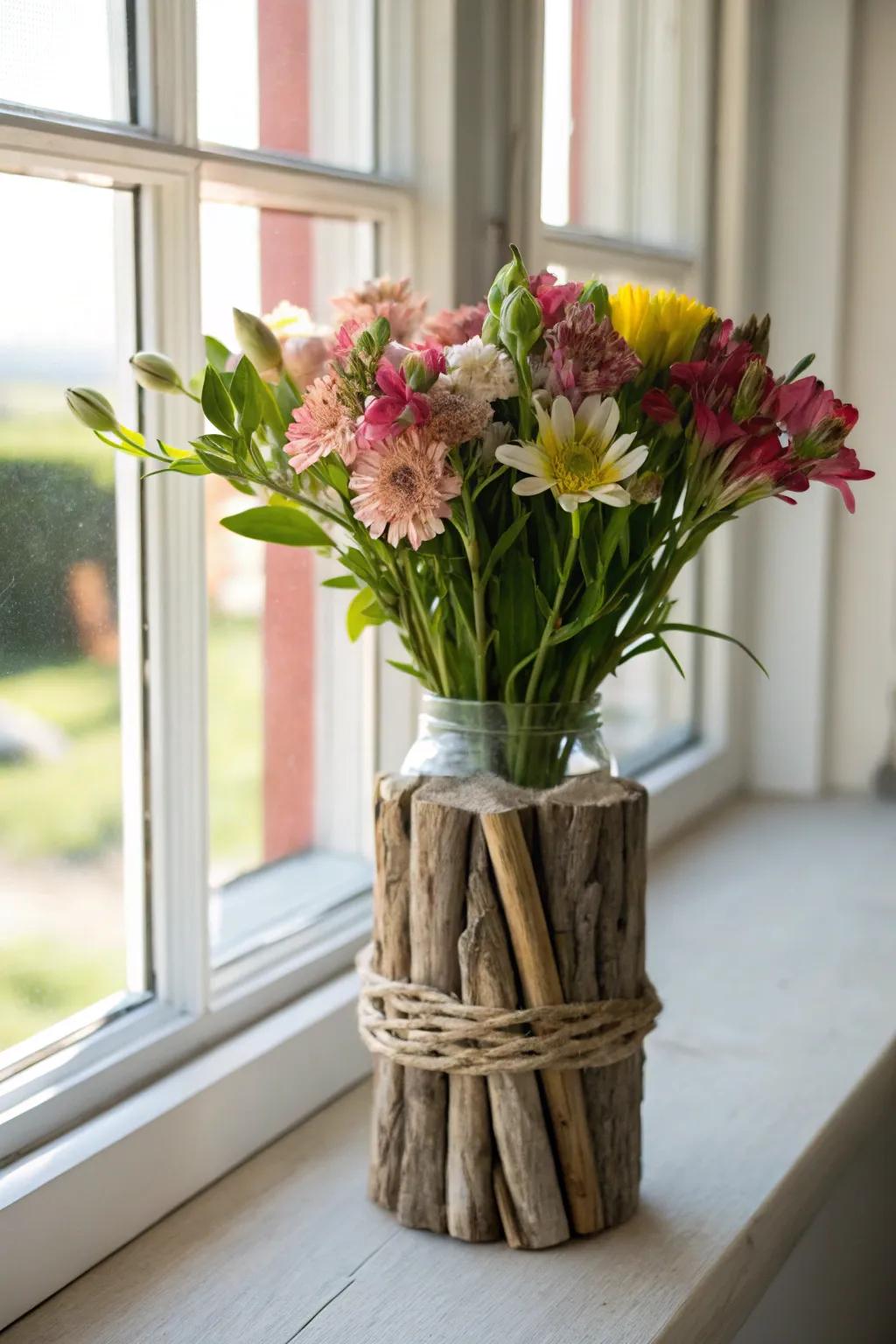 Add a rustic touch to your floral displays with a driftwood plant container.